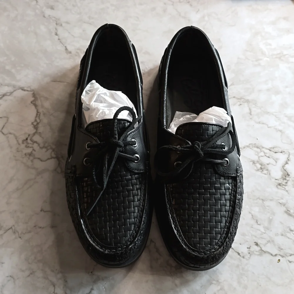 NIB Sperry Men's Gold Cup A/O woven black boat shoes, size 9